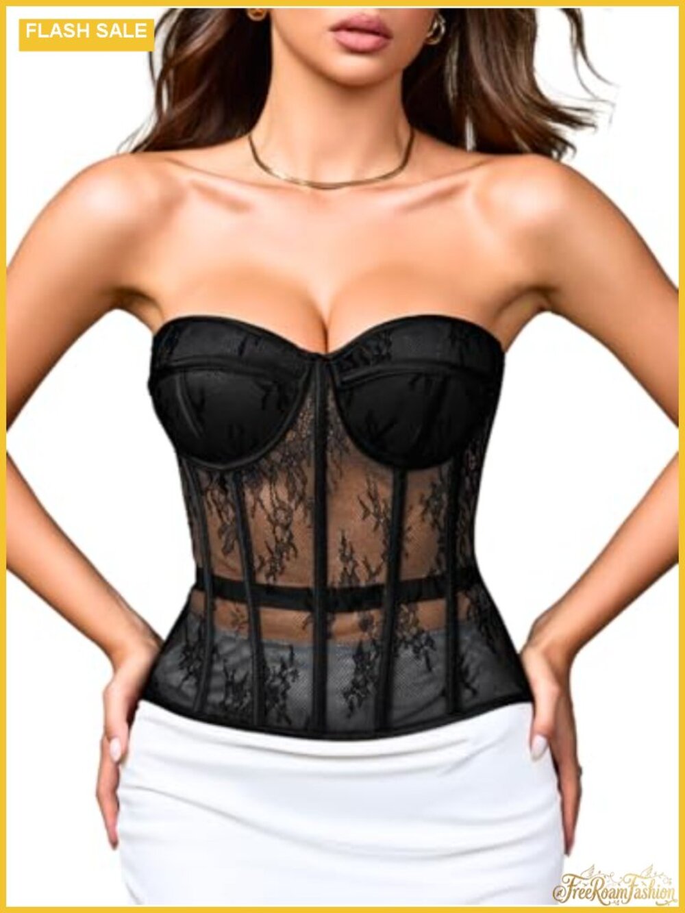 Lace Corset Sheer Mesh Push-Up Underwire Bustier Shapewear
